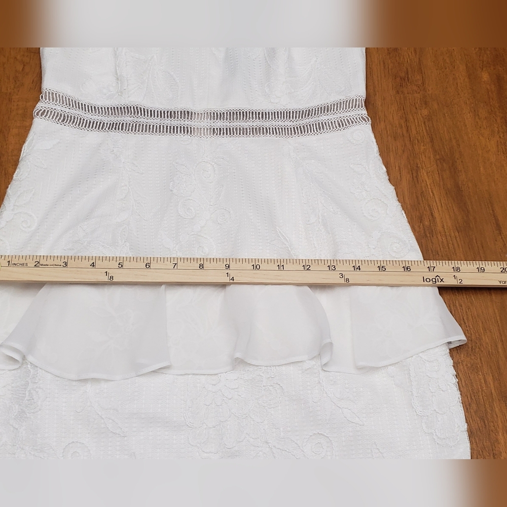Adrian Mattox White Dress Sz6 Adjustable Thin Straps Ruffle Lace Wedding Cruise - Picture 7 of 12